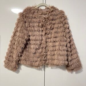 YAYA & CO Soft Blush Pink Fringe Sweater Jacket Lined, Size M